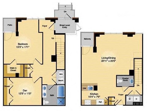 Floor plan for 1 bed, 1 bath, 1437 sqft